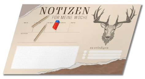 PRIMUS PRINT - Hirsch Schreibtischunterlage Papier - DIN A2 Unterlage Schreibtisch - Abreißblock - 80g Dickes Naturpapier - Stabiler Papprücken - 25 Blatt - [ Motiv: Hirsch ohne Fußleiste ]