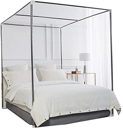 4 Eck-Moskitonetz-Halterung,Himmelbett Moskitonetzhalter Vier Eckbett Edelstahl Baldachin Moskitonetz Rahmen,Moskitonetz-Halterung für Bett,für Twin/Full/Queen/King Size Moskitonetz-Halterung