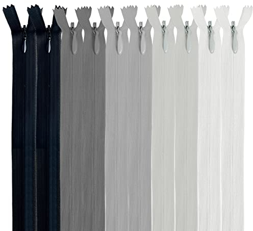 MARARDI [Packung 10 Unsichtbaren Reißverschlüssen [Grau] Nylon [22 cm] Nähen und Basteln zum Kleidung Taschen Stoff für Nähmaschine Patchwork Plastik Baumwolle Zipper mit Metallreißverschluss