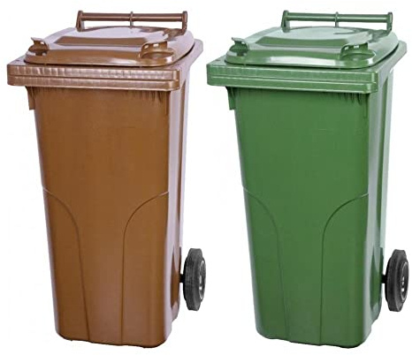 PROREGAL SuperSparSet 2x 2-Rad-Mülltonne MGB | HDPE-Kunststoff | 120 Liter | Braun & Grün | Mülltonne, Müllgroßbehälter, Mülleimer, Abfalltonne, Müllbehälter, Universaltonne