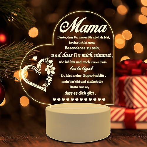 AIRUEEK Geschenke für Mama, Mutter Tochter Geschenk, Muttertagsgeschenk, geschenke für frauen LED Herz Deko Nachtlicht,3D Personalisiert lampe mit Gedicht