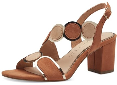 MARCO TOZZI Damen Sandalen mit Absatz mit Verstellbarem Riemen Vegan, Braun (Almond Comb), 37 EU