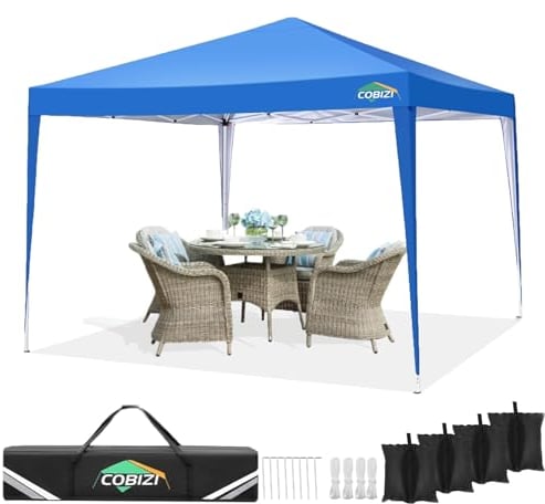 COBIZI Pavillon 3x3, Faltpavillon 3x3 Wasserdicht Stabil, Partyzelt Gartenpavillon UV-Schutz 50+ Pavillion Klappbar 3x3m Pop up Pavillon mit 4 Sandsäcke für Camping, Strand, Familientreffen(Blau)