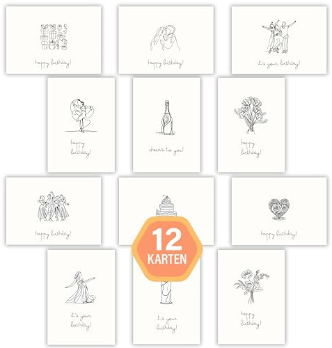 customlace 12x Grußkarten (DIN-A6) - Premium Grußkarten - Schlichte, Einzigartige Kunst auf Geschenkkarten - Hochwertiges, Trendiges Glückwunschkarten-Set für Frau, Freunde, Familie, Geburtstag
