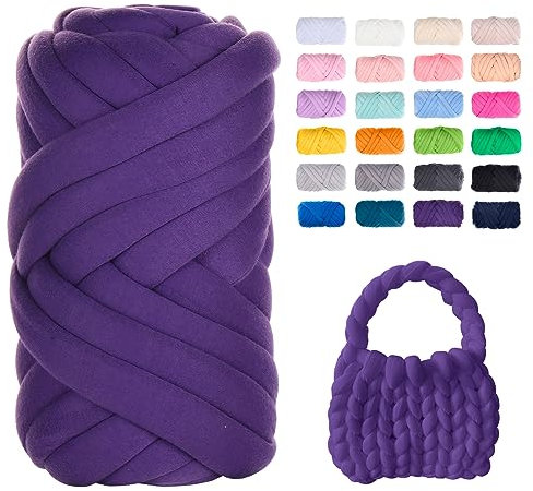 Uiopa Filato Gigante Viola, 500g Filo Cotone Grosso Tubolare a Mano, Gomitolo di Filato Chunky Yarn per Borse, Coperte, Cestini, Nidi di Animali Domestici, Artigianato Fai-da-Te