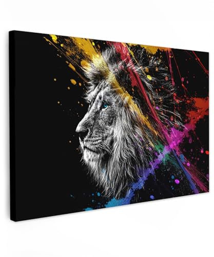 MuchoWow© Wandbilder Groß 120x80 cm XXL Wohnzimmer Wanddeko Schlafzimmer Zimmerdeko Fotowand Zimmer Deko auf Wand Dekoration Wall Art Löwe - Schwarz und weiß - Farbe - Graffiti - Tiere
