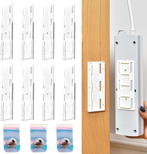 8 Stück Steckdosenleisten Halterung mit 3 Kabel Organizer, Selbstklebender Wandhalterung Steckdose Fixierer Ständer für WiFi Router, Fernbedienung, Computer (Transparent)