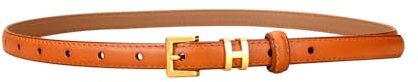TTPSRY Gürtel Damen Schmaler Ledergürtel Lang Damengürtel Verstellbarer Dünner Gürtel Schmaler Ledergürtel mit Gold Metallschnalle für Jeans, Freizeithosen, Kleider (Braun)