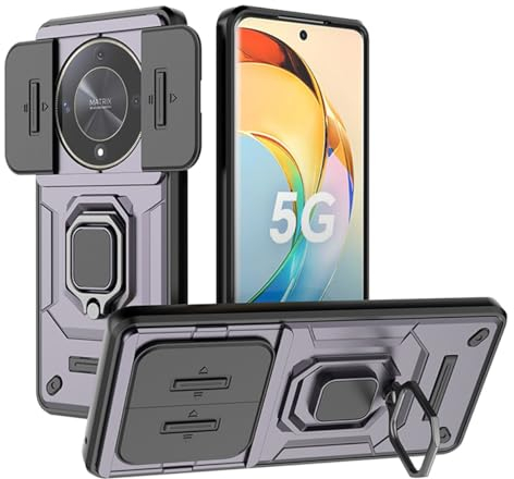 UPLAI Funda para Honor Magic 6 Lite 5G (Magic6 Lite), Antigolpes Armadura Carcasa con Deslizar Cámara Cover y 360° Giratorio Metal Soporte, Premium TPU + PC Duradero Estuche Caso. Púrpura