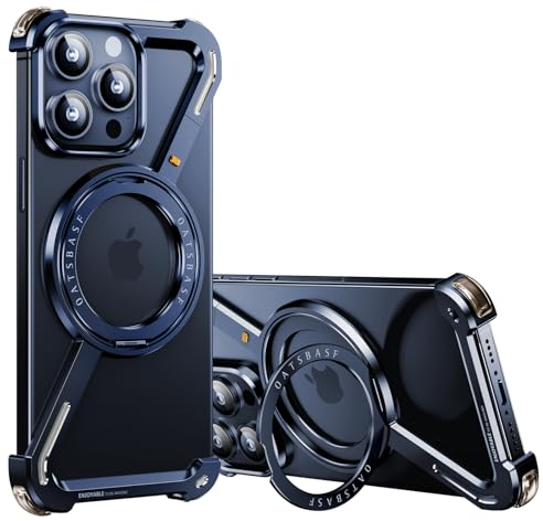 OATSBASF für iPhone 15 Pro Max-Minimalistische Hülle (6,7 Zoll) – 360° drehbar, Aluminium-Design, stoßfeste Bumper-Z-Schutz, Blau