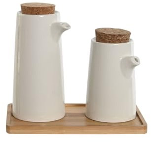 Home ESPRIT Set huilier et vinaigrier Blanc Bambou grès 20,6 x 12 x 18 cm