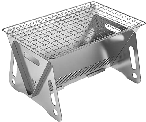 Edelstahl Backpacking Holzofen Tragbarer Brennofen mit Grillrosten für BBQ Holzverbrennung mit Herd Grill Faltbar Rucksackreisen Holzverbrennung