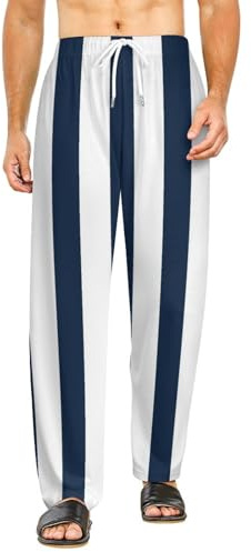 YBQLNP Blau-Weiß Gestreift Damen Pyjamahose Lounge Bottoms Schlafanzughose Lang Schlafhose Mit Kordelzug S