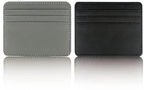 Portacarte Uomo e Donna, 2 pezzi Porta Carte Credito in Pelle Slim, Portafoglio sottile in pelle, Mini Porta Tessere, Pelle Alta Qualità, per Uomo e Donna, per Regalo, nero, grigio
