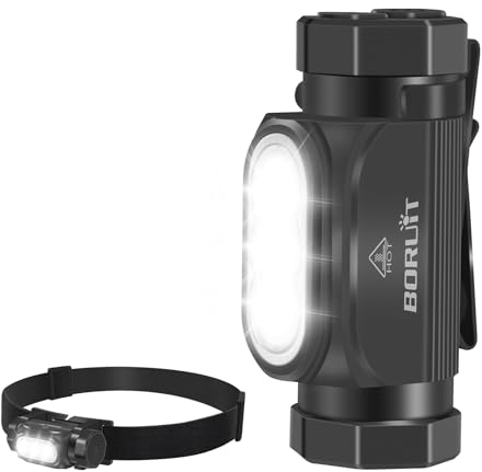 BORUIT HP130 Pequeña Linterna, 1150 Lumen Linterna Frontal Recargable, Linterna de Bolsillo con IP68 Impermeable, Clip Trasero, para Camping Running Trabajo