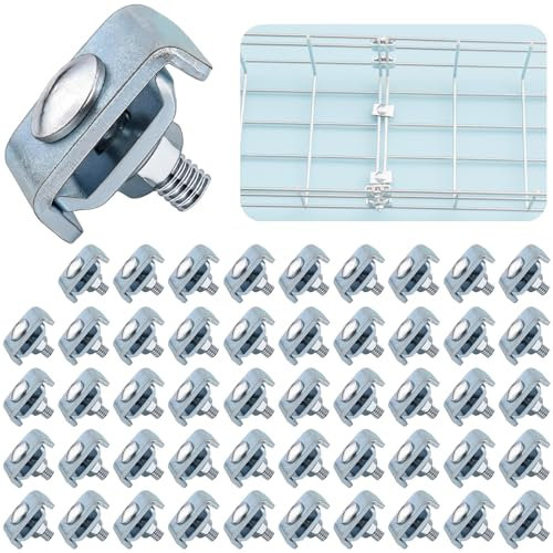 NAYDMHN 50 Pack Wire Mesh Cable Tray Coupler Kit, Steel Bracket Hardware Components for Cable Management, End-to-End Splice Connector Reinforced Joint Clamp Fit 4mm - 6mm Dia. Basket Cable