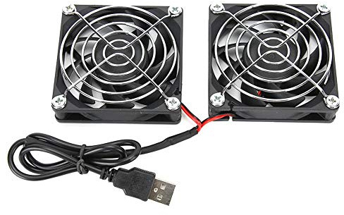 5 V USB Strom Lüfter, Dual Lüfter Kühler für RT AC68U AC86U EX6200 Tengda AC15 Router, Leiser Dual 70 mm USB Lüfter, Lüfter mit Luftstrom und Abnehmbarem Aufkleber