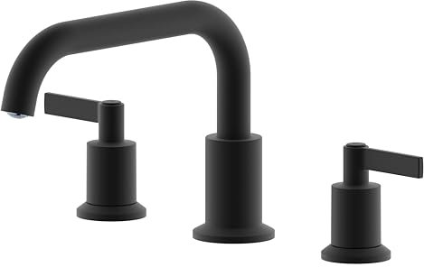 Derengge RF-3055-MT Mischbatterie Badewannenarmatur mit Ventil, 2-Griffe, breiter römischer Wannenhahn, 3-Loch-Deckmontage, römische Badewannenarmatur, Mattschwarz