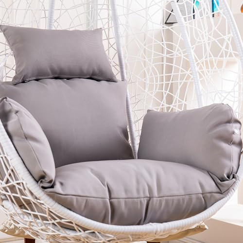 PAZONE Hängender Eierstuhl Kissenbezug, Waschbares Schaukelstuhl Kissen Mit Kissen, Dicker Hängekorb Sitzkissen Ersatz, Hängematten-Ei-Stuhlkissen for drinnen und draußen, Garten(Color:Light Gray)