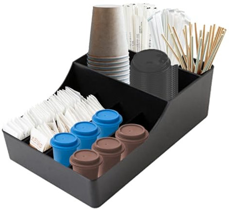 GAESHOW Organizador de Mostrador de Estación de Café, Organizador de Café y Té, Cajas de Bolsas de Té, Bandeja con 9 Cajoncitos para Infusiones Azucarillos Tazas CáPsulas - Negro