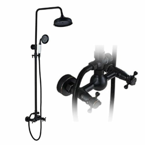 Dusch Armatur Duschset Regendusche Duschsystem Antik Retro Nostalgie, Handbrause Kopf, Höhenverstellbar,Schwarz