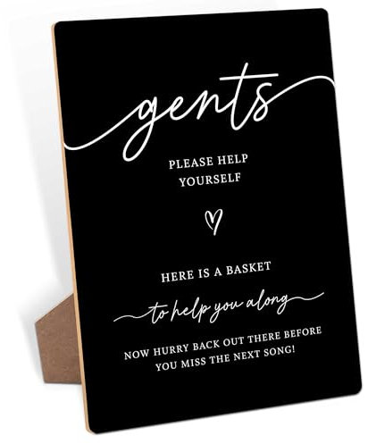 Gentlemen Wedding Bathroom Basket Sign, Wedding Signs for Ceremony and Reception, 8x11 Inch Modern Table Decoration Signs with Stand, TableTop Sign for Baby Shower & Bridal Shower, Event Party-15