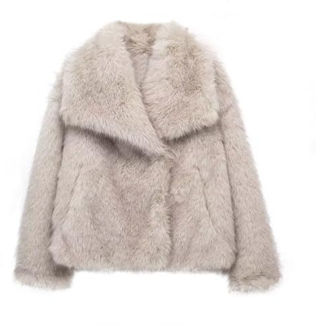 ZhuiKun Damen Kunstpelz Mantel Kurzer Felljacke Faux Pelz Winterjacke Kunstfell Einfarbig Dicker Parka Wintermantel - Aprikose, M