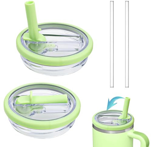 2 Pièces Stanley Cup Couvercle Étanche, Remplacement de Couvercle pour Gobelet Stanley 40 oz, Couvercle Sécurisé avec Paille Compatible avec Les Bols Stanley, Vert