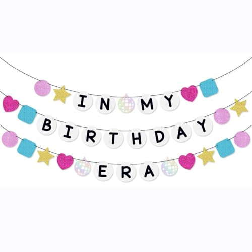 In My Birthday Era Banner, Colorful Glitter Friendship Bracelet Birthday Banner for Singer Girls Women Party Decorations