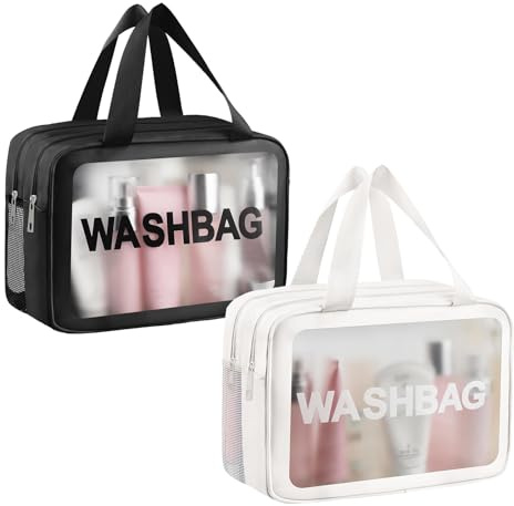 2 Stück Kulturbeutel Transparent Kosmetiktasche Durchsichtig Handgepäck Kulturtaschen Flugzeug Travel Toiletry Bag Organizer Tasche Make Up Tasche Schmucktasche wasserdichte Kosmetiktaschen für Damen