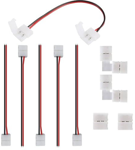 10 Stück 2 polig LED Strip Connector, 8mm LED Stripe Verbinder Adapter, 2Pin Verbindungskabel Verbinder, für 8mm Breit SMD 3528 2835 Einfarbige LED Streifen Stripes, ohne Löten [Energieklasse D]