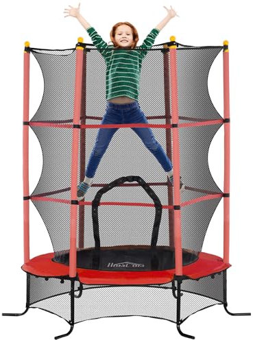 HOMCOM Kindertrampolin Ø163 cm, Trampolin mit Sicherheitsnetz, Randabdeckung, Gartentrampolin für Kinder 3-10 Jahre, bis 50 kg belastbar, Rot