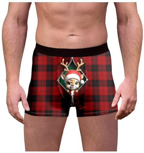 Männliche Karierte Weihnachtstags-Unterwäsche mit Aufdruck. Lustige, passende Slips mit mittlerer Taille Herren Shorts Schwarz Boxershorts Teenager Jungen