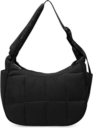 Puffer Crescent Umhängetasche für Damen, gesteppt, klein, Nylon, Unterarm-Geldbörsen, Handtaschen mit verstellbarem Riemen