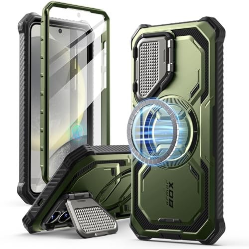 i-Blason Armorbox für Samsung Galaxy S25 Hülle Magsafe mit Kameraschutz Bumper Case 360 Grad Handyhülle Robust Schutzhülle mit Displayschutz und Ständer für Galaxy S25 2025 (Grün)