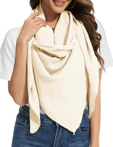 Bbonlinedress Schal Damen Baumwolltuch Halstuch elegant Dreieckstuch Multifunktionstuch Shawl Musselintuch 200 * 140 * 140cm Beige