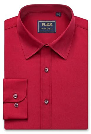 siliteelon Mens Shirts Long Sleeve Cotton Formal Dress Red Regular Fit Work Office Business Casual Men's Shirt L