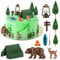 Hooqict 12 Pcs Camping Cake Decorations Set with Mini Tent, Campfire, Tree, Camp Sign, Safari Animals Camping Cake Toppers for Kids Adults Forest Themed Birthday Party Supplies