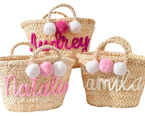Petit Sac Fourre-tout Personnalisé For Femme, Panier En Paille Tressée, Sac À Main Brodé Personnalisé Avec Nom Et Texte For Demoiselle D'honneur, For Mariage, Vacances, Voyage