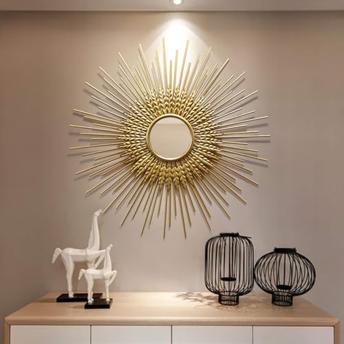 SYLUOQP Sonnenspiegel Gold, Metall Sunburst Hängender Spiegel für Wand | Wandspiegel-Dekor für Zeitgenössische Schlafzimmer Badezimmer Vanity Entryway Wohnzimmer,70cm
