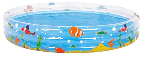 Homestreet Ocean Fun Paddling Pool, 150 cm Diameter, 53 cm Height, 3-Ring Inflatable Pool with Underwater Animals Design