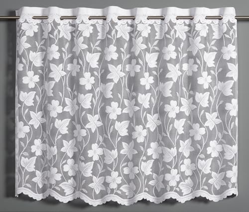 Sehlbach Bistrogardine All-Over-Blumenmotiv, Weiß, 140 x 80 cm Bistrogardine, Blumendessin, Lichtdurchlässig, Einfache Dekoration, Öko-Tex Zertifiziert
