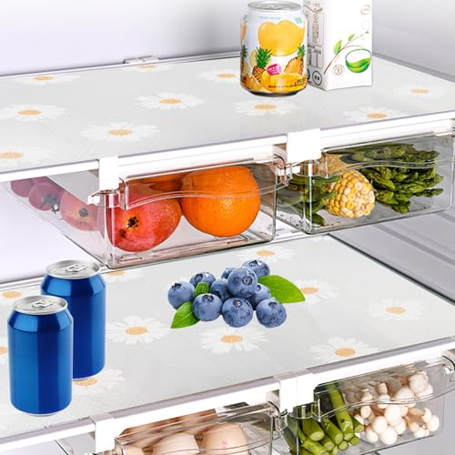 8 Stück Antibakterielle Kühlschrankmatten 29×45cm Gänseblümchen | Abwaschbar, Rutschfest, Anti-Feuchtigkeit, DIY Zuschneidbar, Schubladenmatte für Küche, Schrank, Tisch, Regale