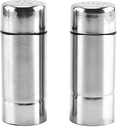 Set de 2 Mini Saleros de Cocina con Cuchara y Tapa Giratoria, Salero Caja Compacto de Acero Inoxidable, Botellas de Especias de Viaje Ideal para Restaurantes, Camping y Barbacoas Al Aire Libre
