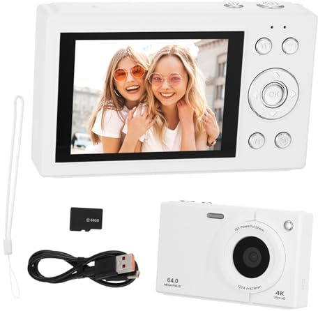 Gadpiparty Digitalkamera 4K Kamera Digitale Kompaktbildkamera Digitalkamera Kinderkamera Reisekamera Fotokamera Für Vlogging Kompakte Weiß PC