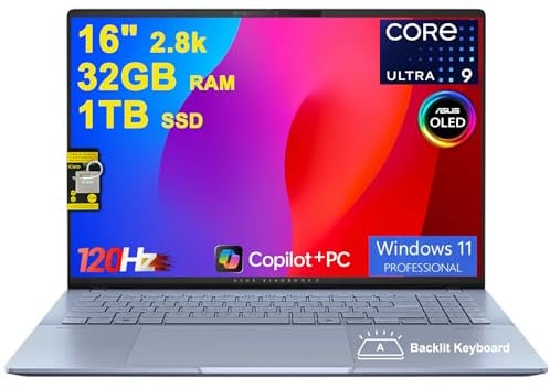 ASUS Vivobook S16 AI PC Laptop 16 pollici 2.8k OLED 120Hz (600nits, 100% DCI-P3) Intel 16-core Ultra 9 285H 32GB RAM 1TB SSD Retroilluminato per Creator Designer Business Professional Win11Pro ICP Hub