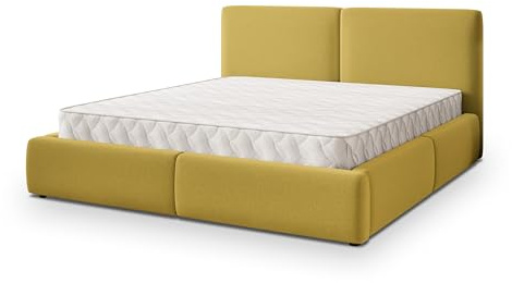 Masseno Polsterbett FELURO SR 200x200 cm, Doppelbett, Bettkasten, Stauraum, Lattenrost Und Kopfteil - Gelb, SORO 40