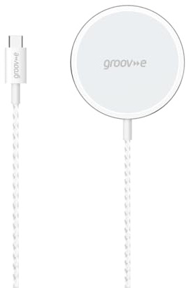 Groov-e Magnetic Wireless Charger 15W - Wireless Charging Pad for Smartphones with 1.2M USB-C Cable Included - White