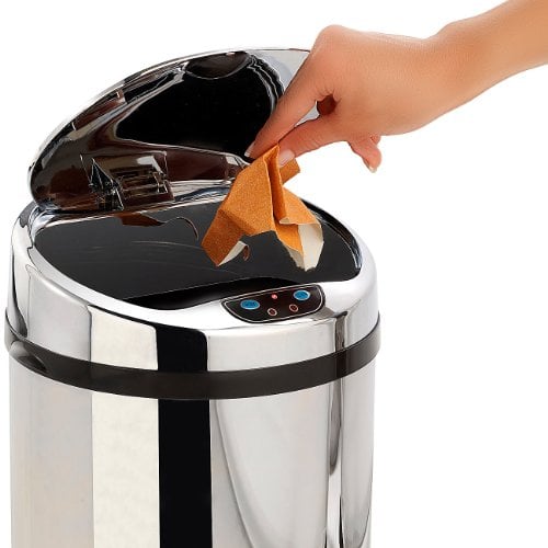 infactory Abfalleimer mit Sensor: Abfalleimer mit Hand Bewegungssensor und Edelstahl-Korpus, 9 Liter (Mülleimer elektrisch, Mülltonne, Automatische Öffnung)
