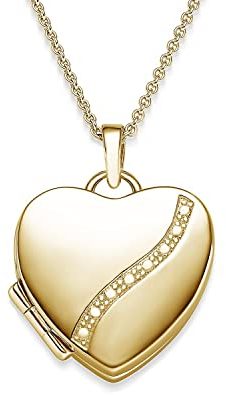 Herz Medaillon zum Öffnen für Bilder Gelbgold | Kette Damen Medallion mit Bild | Foto Amulett Anhänger Herzmedallion | Halskette Herzkette mit Gravur